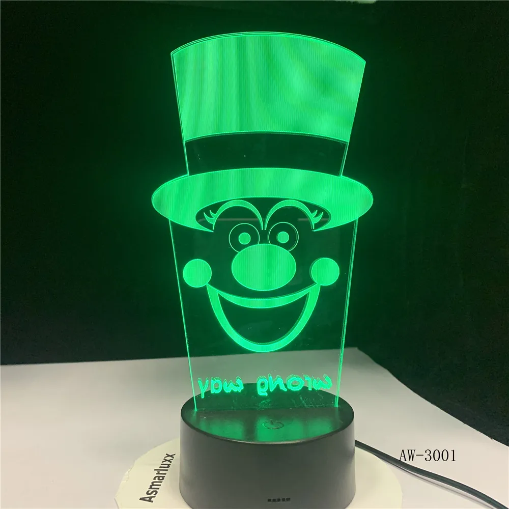 Клоун лампа 3D Иллюзия светодиодный настольный светильник 7 цветов Изменение USB