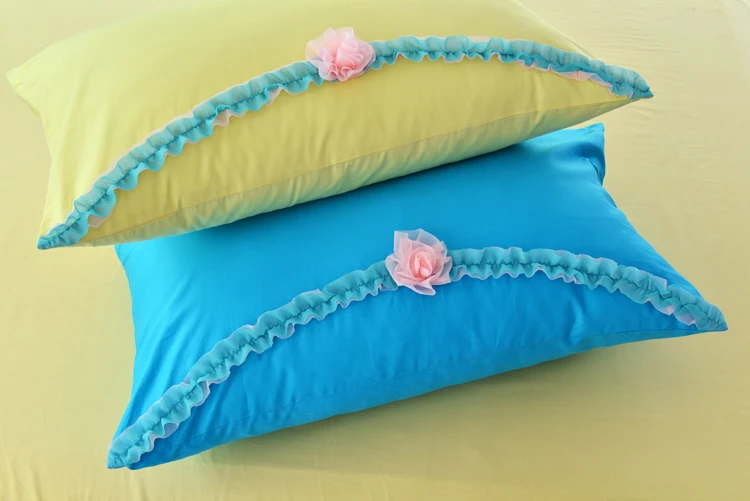 Free Ship Home Textile Princess Lace Ruffle Bedding Set Blue Pink Yellow Sets Queen King Bed 4Pcs Wedding Cover | Дом и сад