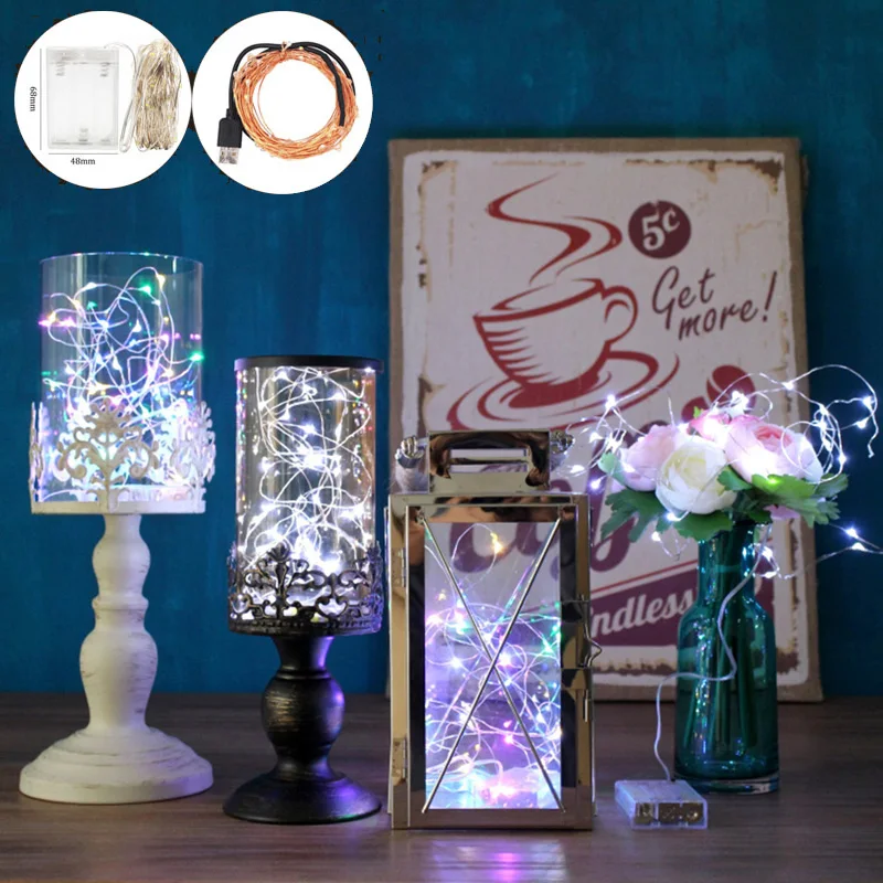 LED String lights 10M 5M 2M Silver Wire Fairy light Christmas Wedding Party Decoration Powered by Battery led Strip | Лампы и