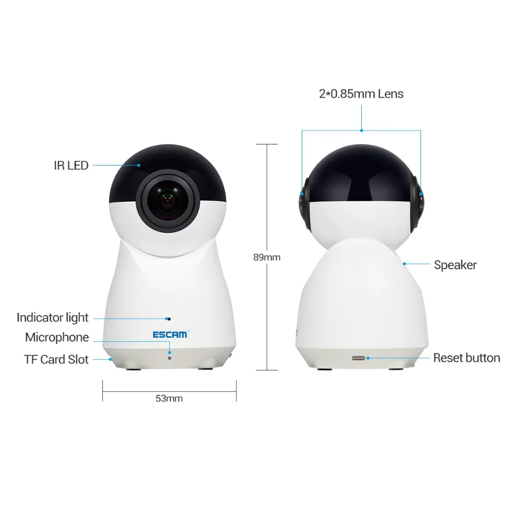 ESCAM QP720 H.265 1080 P 720 градусов панорамный WI-FI IP Камера | Безопасность и защита