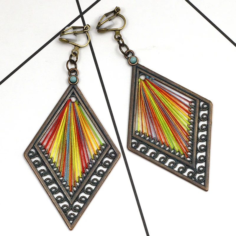 Винтажные полые металлические клипсы, серьги без пирсинга, ромбовидные серьги, не пирсинг, клипсы для ушей, женские серьги, ювелирные изделия CE311