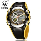 Часы наручные OHSEN женские кварцевые, цифровые водонепроницаемые аналоговые с желтым резиновым ремешком, с функцией будильника и датой, с ЖК-дисплеем, подарок