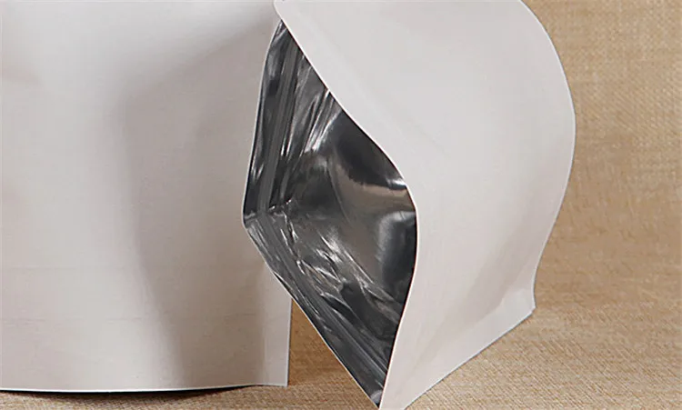 Оптовая продажа белые стоячие пакеты из крафт бумаги на молнии фольги