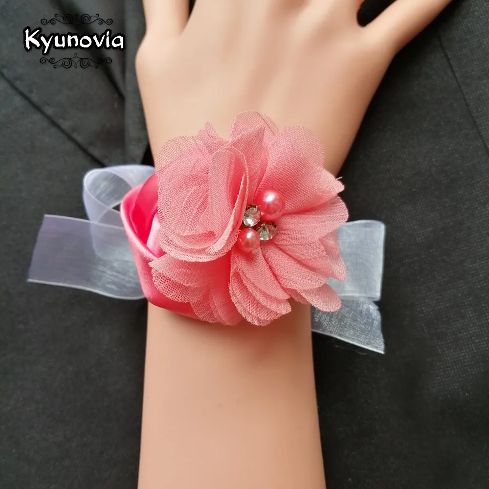 Розовые шифоновые Румяна Kyunovia браслет на запястье корсажное украшение для