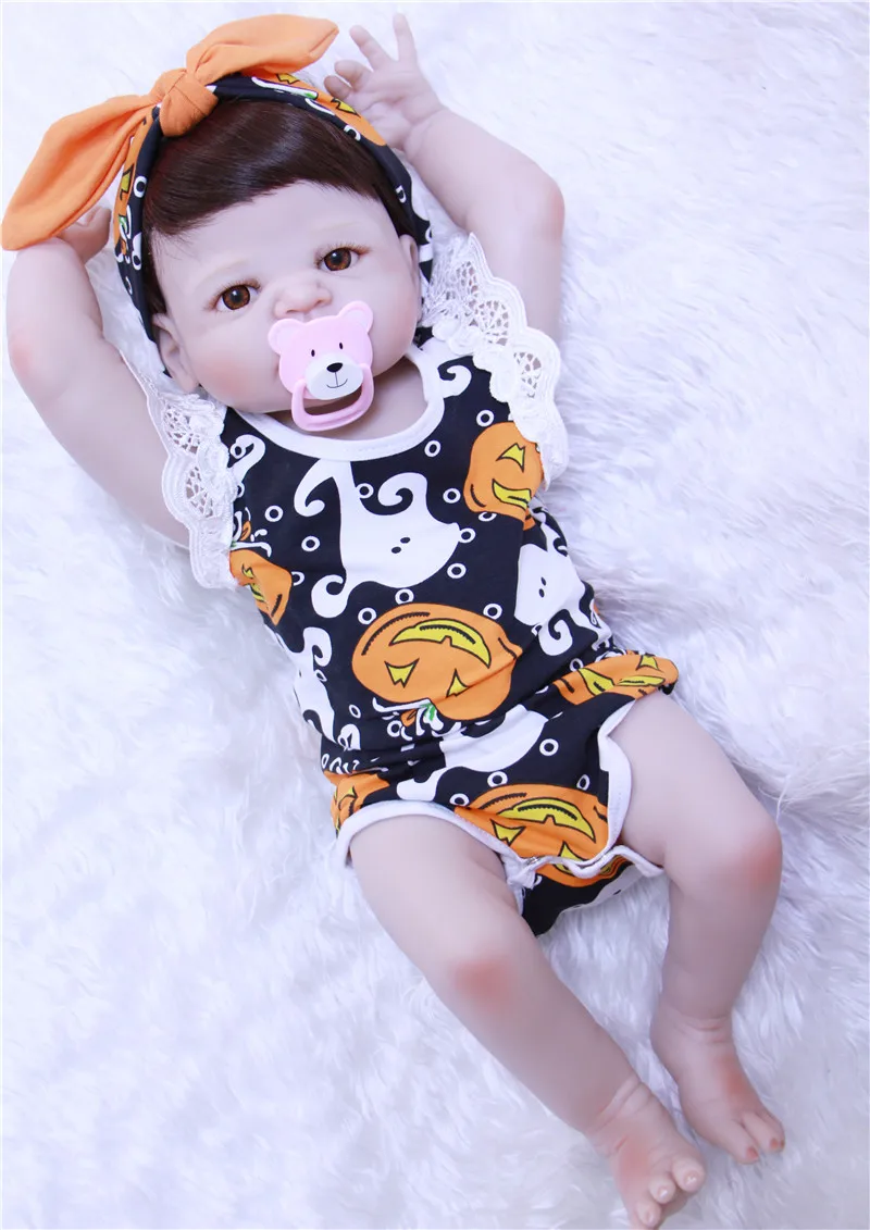 

22" girl doll reborn full silicone baby dolls children play house toys bebe gift boneca reborn com corpo de silicone