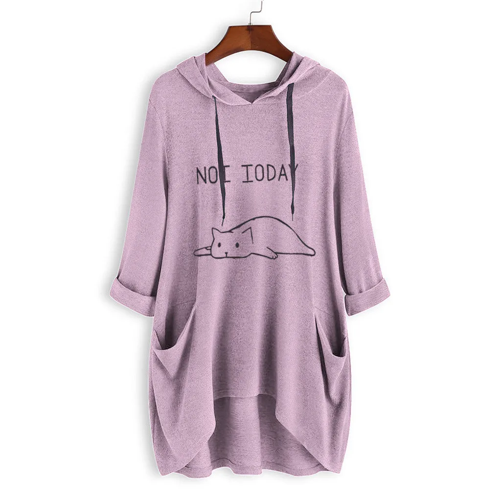 Long Women Linen hoodies sweatshirts pockets Pullover loose warm plus size long sleeves sports hooded O-neck casual running top | Женская