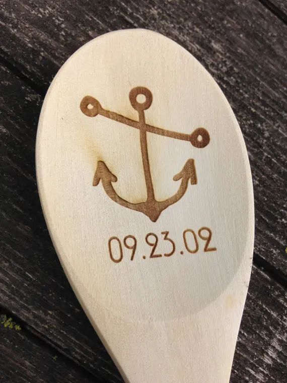 Пользовательские Выгравированные Якорь Морской свадьбы деревянные ложки день