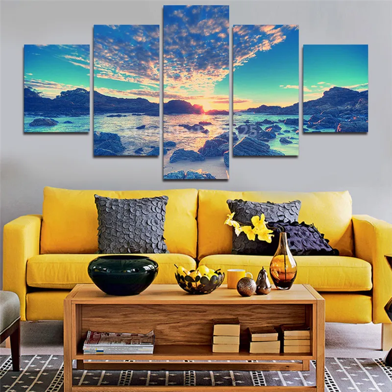 

5 Panel Modern Wall Art Home Decoration Canvas Painting Prints Sea Scenery Beach Canvas For Living Room In High Quality Unframed