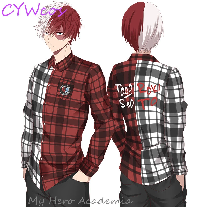 Костюм для косплея из аниме My Hero Academy Todoroki Shoto хлопковая рубашка в клетку топ с