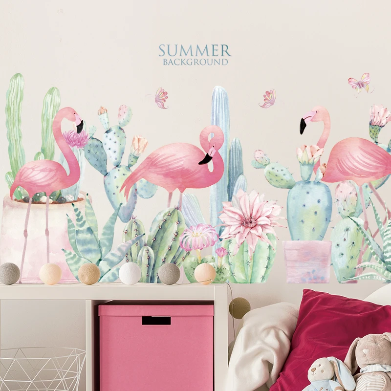 DIY Cactus Flamingo Wall Sticker Home Decoration Waterproof Poster Art | Stickers