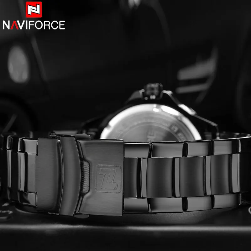Мужские спортивные часы NAVIFORCE кварцевые со стальным ремешком брендовые наручные