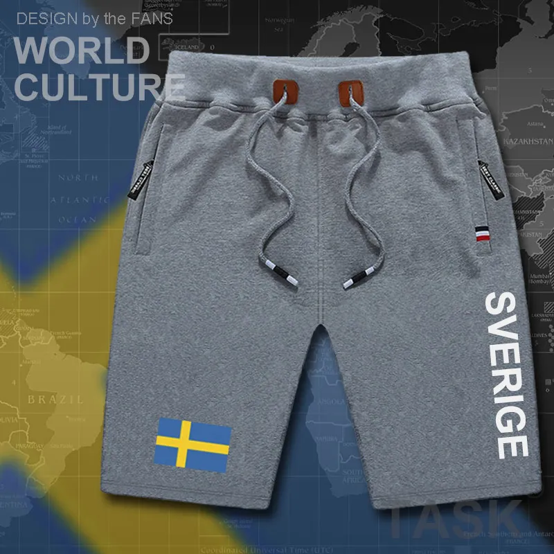 Мужские пляжные шорты Sverige спортивные с принтом в виде флага на молнии карманами