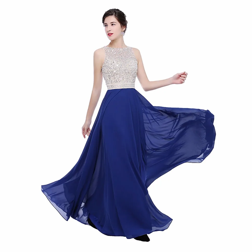 

Shining Beading A Line Chiffon Boat Neck Long Evening Dresses 2019 Sleeveless High Slit Floor Length Evening Dress HFY110801