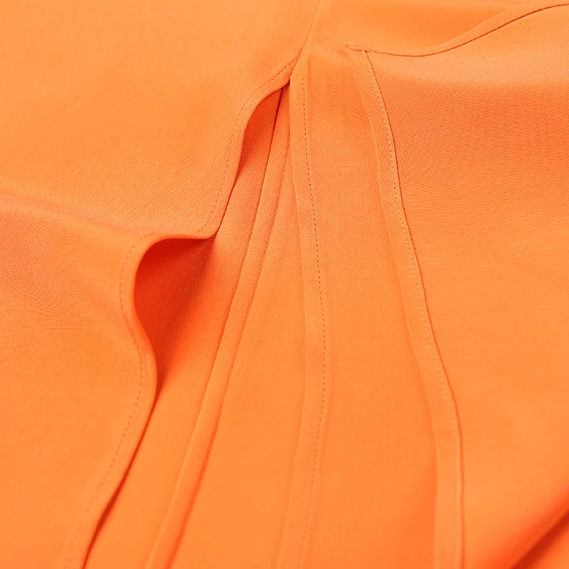 VOA Летняя короткая однотонная Повседневная Тяжелая шелковая футболка с длинным