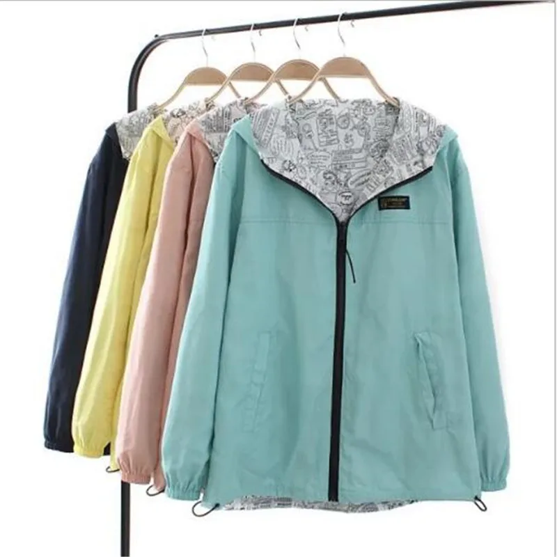 Женская ветровка с капюшоном свободная Двухсторонняя куртка большого размера