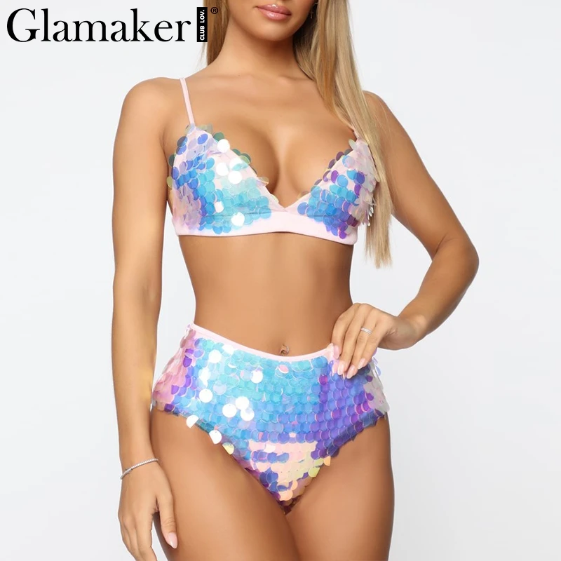 Glamaker пикантный комплект бикини с блестками mujer треугольный женский купальник