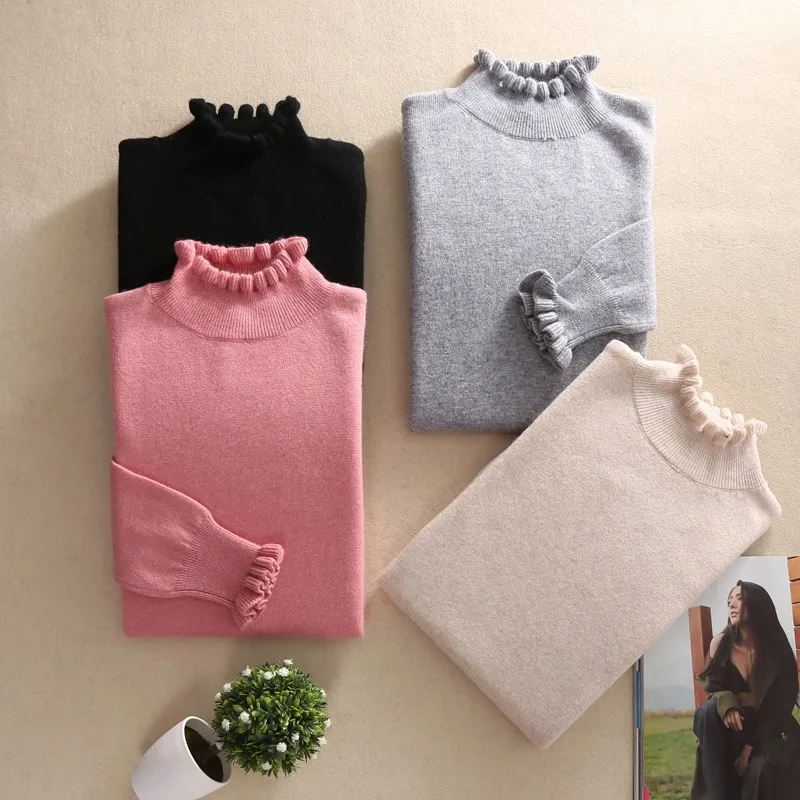 Women's Floral Collar Cuff Cashmere Jumper Pullover Ribbed Wool Soft Sweater Slim Famale 2 Models Winter Sweaters #919 | Женская