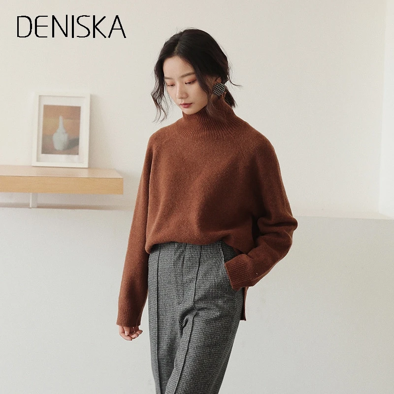 DENISKA 2018 Autumn Winter New Casual Women Cashmere Sweater Turtleneck Long Sleeve Knitted Female Pullover Woman Sweate | Женская