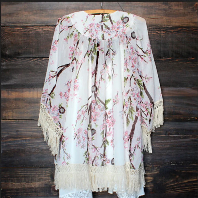 Женское платье с цветочным принтом Boho кружевное пляжное кисточками кимоно