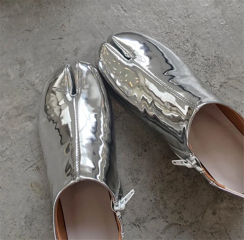 Модные женские ботильоны из натуральной кожи круглый носок молния сбоку