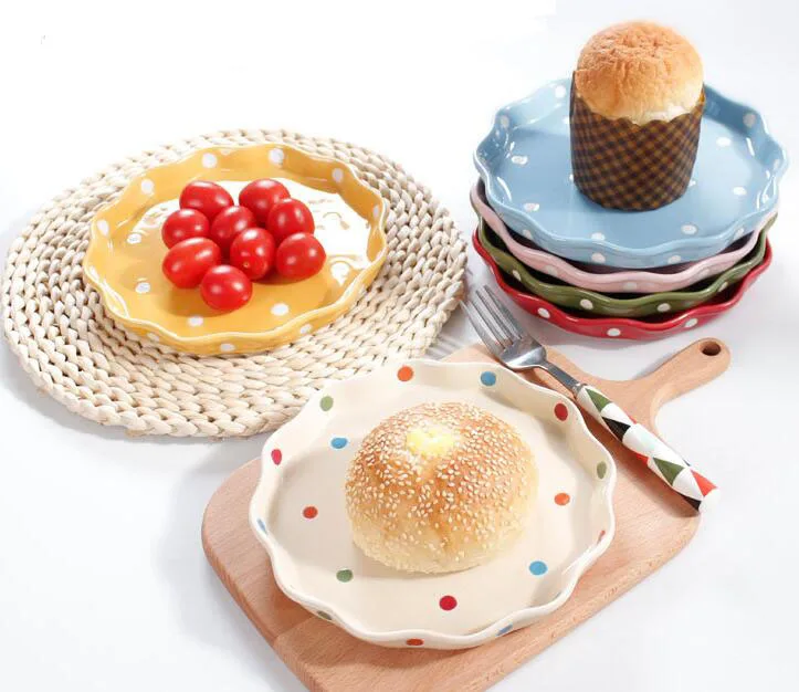 Японские блюда для завтрака, западные блюда, тарелка для стейка, домашнее керамическое блюдо для фруктов, столовые приборы, простой стиль, волнистый узор, милый