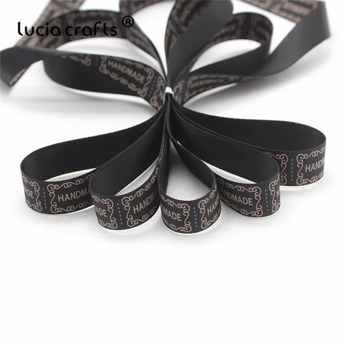 Black Lucia crafts 15 мм бежевый черный с принтом ручной работы дизайн атласные ленты для отделки одежды шитье DIY подарочная упаковка 3y/лот T0103 - Цвет: Black