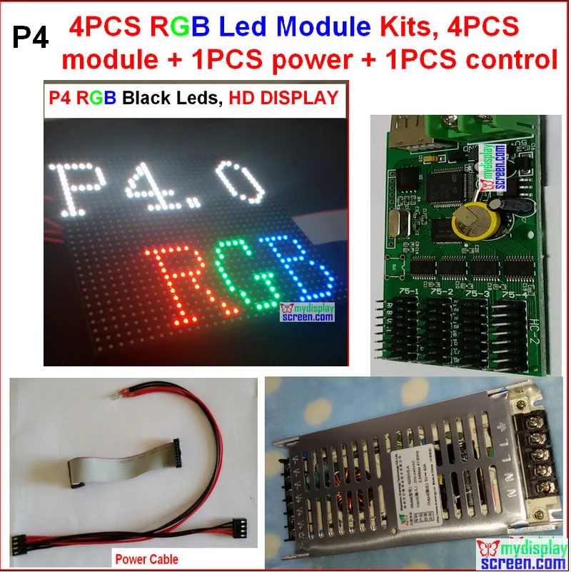 

Наборы светодиодных модулей 4 мм, для полноцветных изображений/текста RGB, модуль 4 шт. + 1 питание + 1 контроллер + кабель питания + кабели для пер...