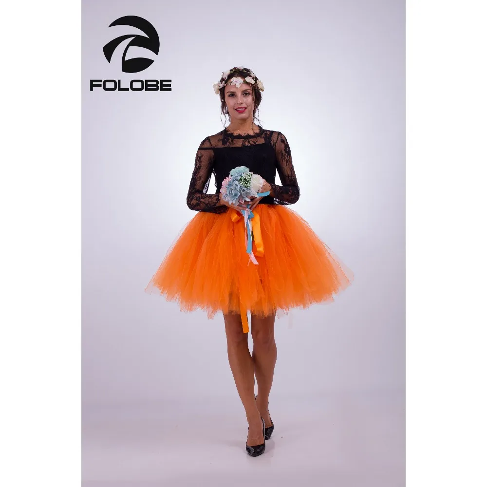 FOLOBE оранжевая короткая юбка из тюля повседневные юбки пачки женские вечерние