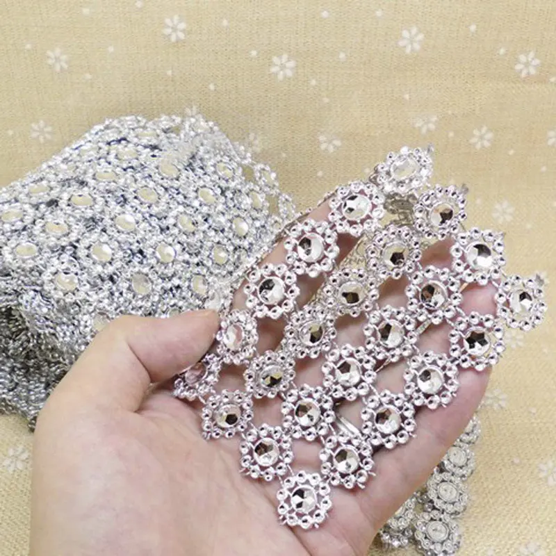 1 ярдов серебряные стразы ромашки цветок Алмазная сетка рождественские