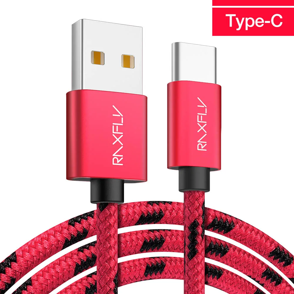 Red 1 Кабель RAXFLY type-C для Nokia 8 Plus, кабель USB C для One Plus 5 5T 6 type-c, кабель для зарядки Xiaomi Redmi Note 7 - Цвет: Red 1