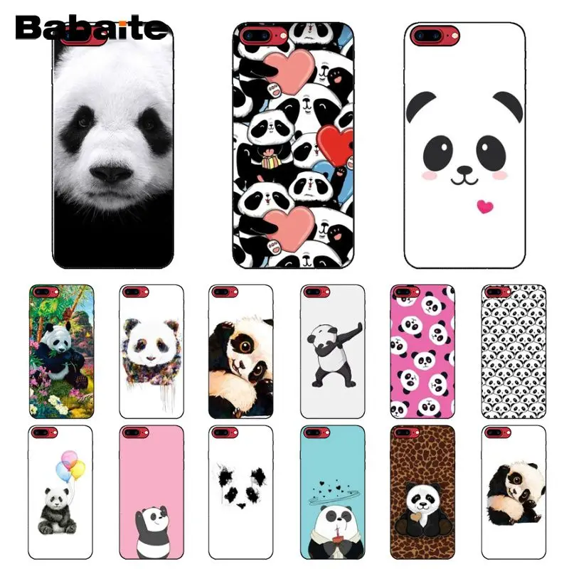 Умный чехол Babaite с милой пандой из мультфильма черный мягкий для iPhone 6S 6plus 7 7plus 8 8Plus