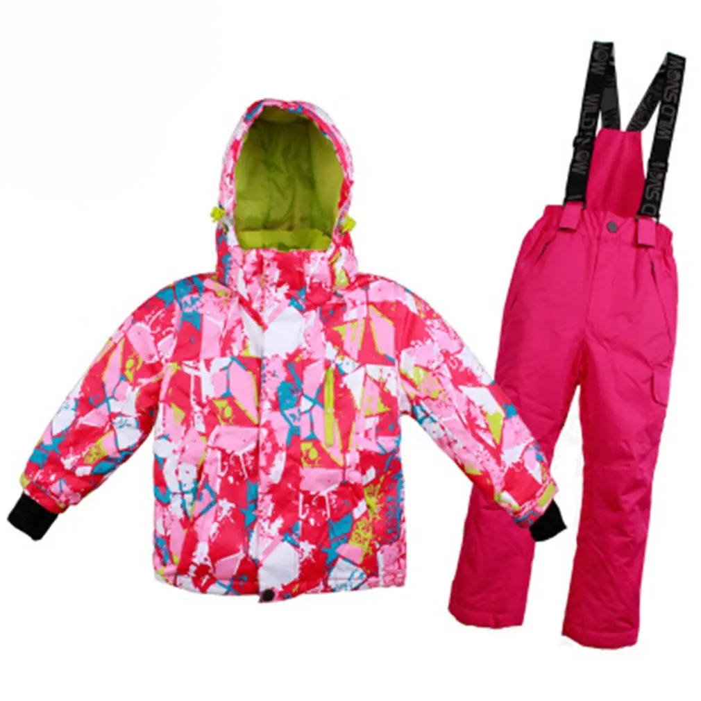Лыжный костюм для мальчиков и девочек водонепроницаемые штаны + куртка комплект