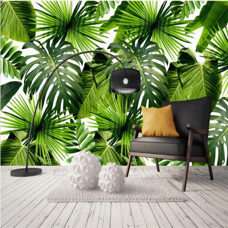 

beibehang Custom 3d wallpapers modern simple fresh rain forest plant banana leaves pastoral murals backdrop decoration