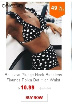 Belleziva с глубоким вырезом, открытой спиной, воланом в горошек, высокая талия, Женский комплект бикини, сексуальный женский купальник с рюшами, купальные костюмы