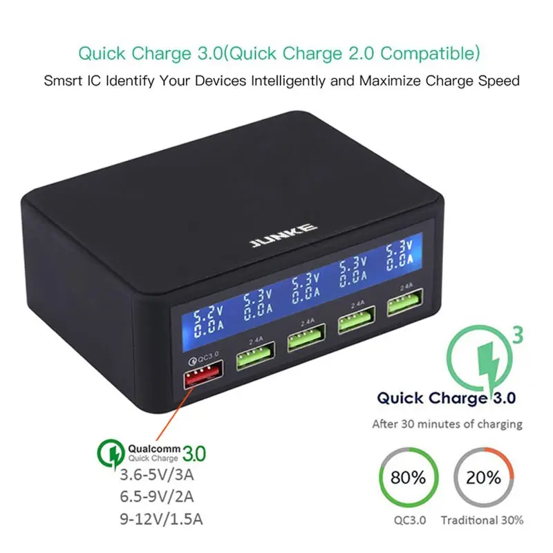 Универсальная зарядная станция JUNKE 5 портов USB 50 Вт быстрая зарядка несколько