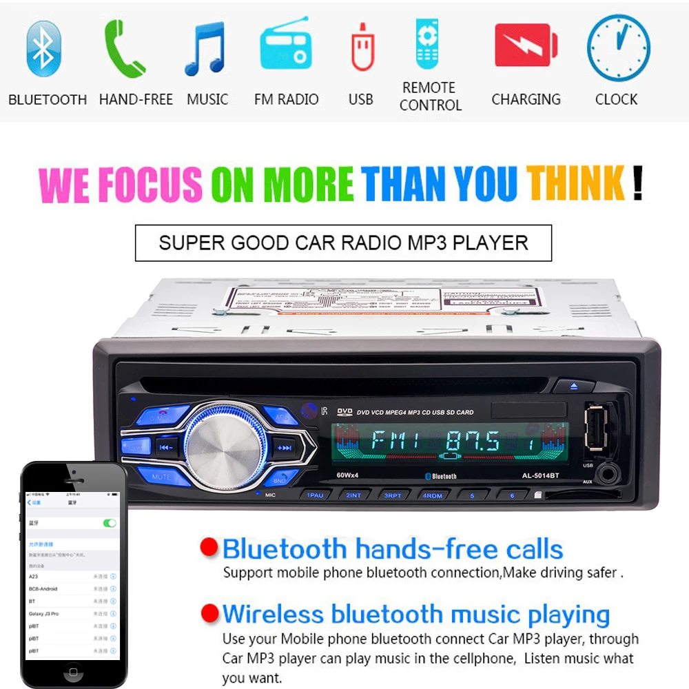 Podofo Авторадио 12 В Автомагнитола Bluetooth 1 din автомобильный стерео CD dvd-плеер телефон AUX-IN MP3 FM/USB/Радио дистанционное управление Автозвук