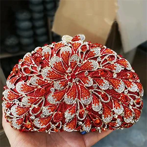 Orange And Red Темно-розовый клатч, сумочка, вечерние сумки, клатчи для женщин, на цепочке, с бриллиантами, сумка-мессенджер, Модный женский дневной клатч, женские сумочки с кристаллами - Цвет: Orange And Red