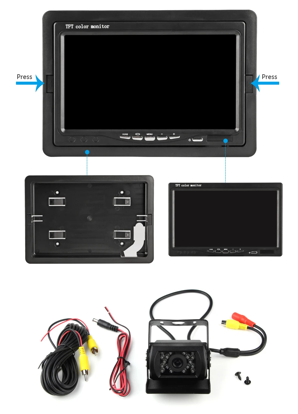 JMCQ 4,3 дюймов 7 дюймов TFT lcd HD Автомобильный Монитор Универсальный водонепроницаемый 12 В 24 В резервная камера заднего вида Проводная камера парковочная система