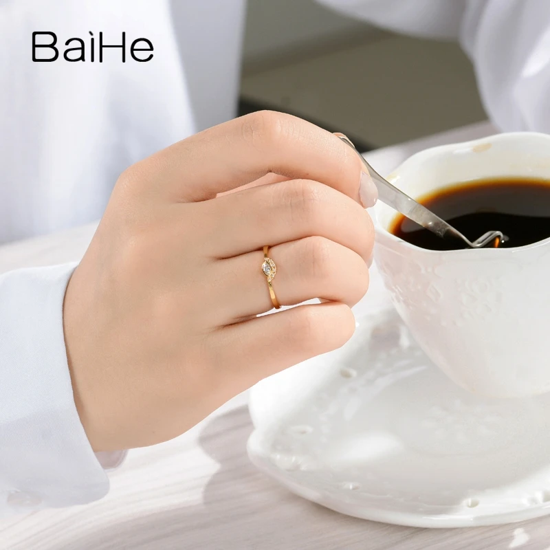 

BAIHE Solid 14K Yellow Gold 0.06CT H/SI Marquise cut Genuine Natural Diamonds Wedding Women Trendy Fine Jewelry Ring
