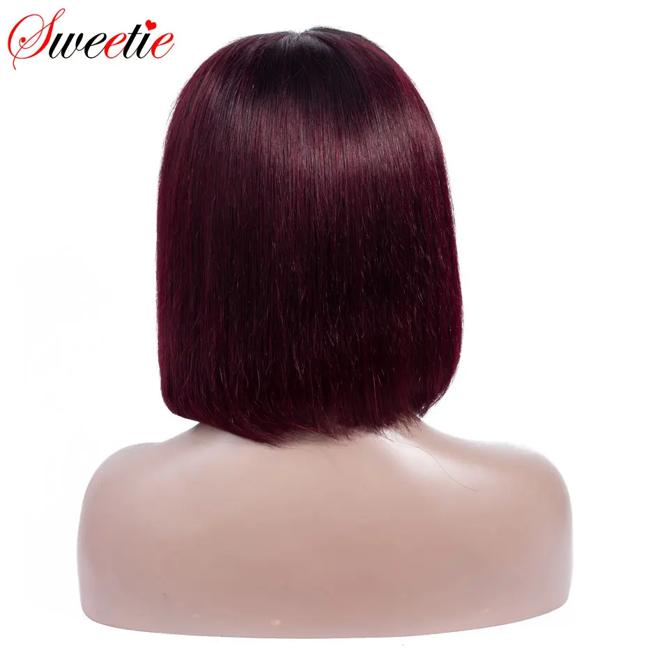 Sweetie волосы прямой Боб 13x4 кружевной передний парик 1b/99J красный Омбре