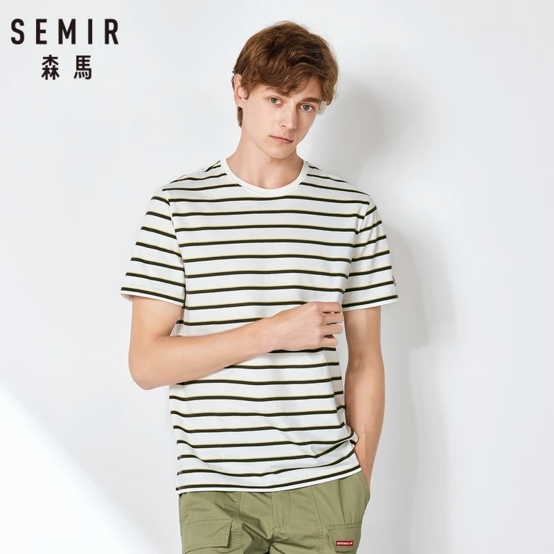 Мужская хлопковая футболка SEMIR черно белая в полоску с короткими рукавами для