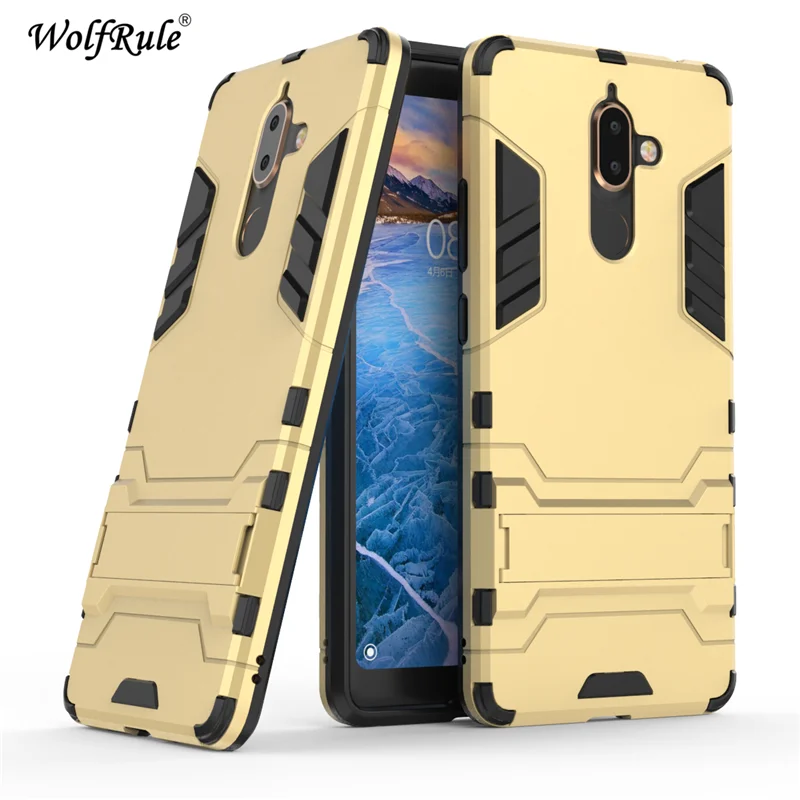 Чехол WolfRule для Nokia 7 Plus мягкий силиконовый + пластиковый чехол с подставкой