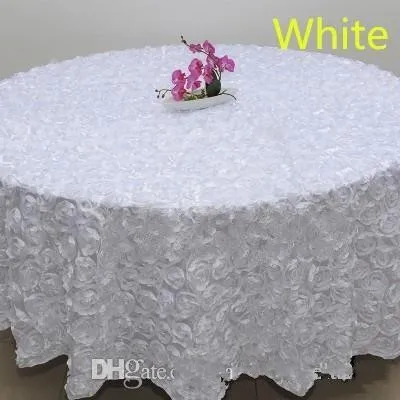 

Wholesale 120 inches white color Wedding Table Cloth Round Overlays 3D Rose Petal Round Tablecloths Wedding Decoration 10pcs/lot