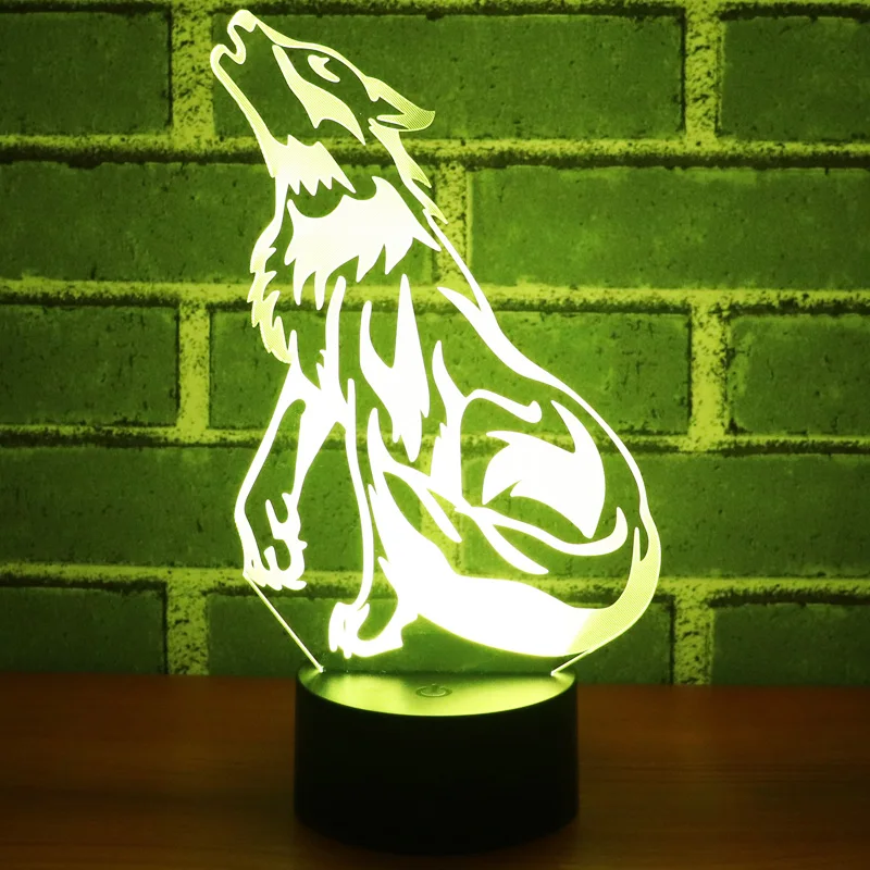 Светодиодный 3d ночник волк воет с 7 цветами света для украшения дома лампа