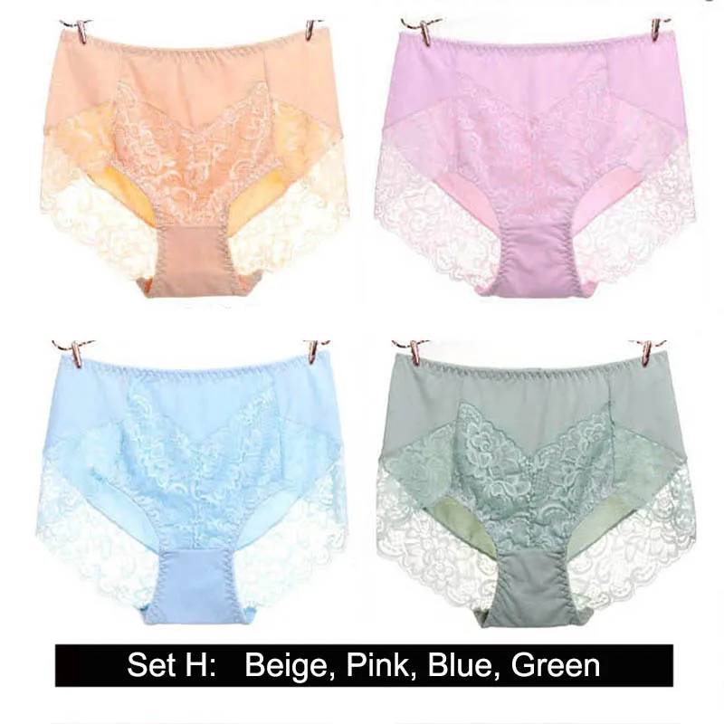 Set H 4pieces BllooBeell, 4 шт., женское хлопковое нижнее белье, трусики для девушек, сексуальные кружевные трусы, выдалбливают, высокая средняя посадка, дамское нижнее белье, большой размер - Цвет: Set H 4pieces