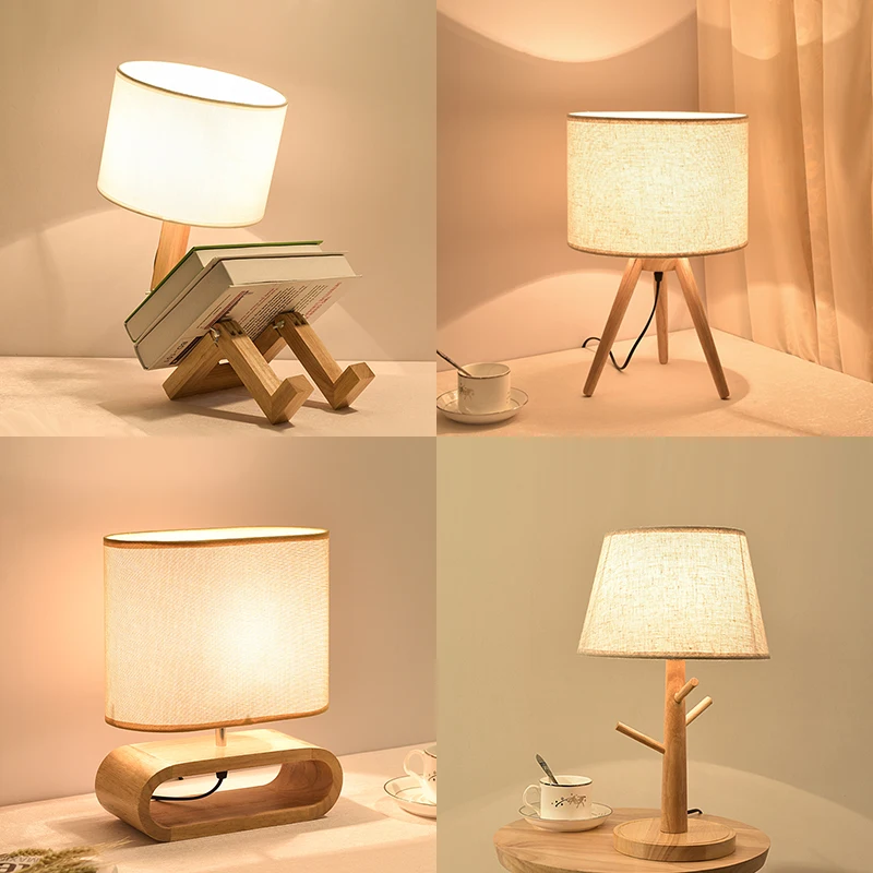 

Robot Shape Wooden Table Lamp E27 Lamp Holder 110-240V Modern Cloth Art Wood Desk Table Lamp Parlor Indoor Study Night