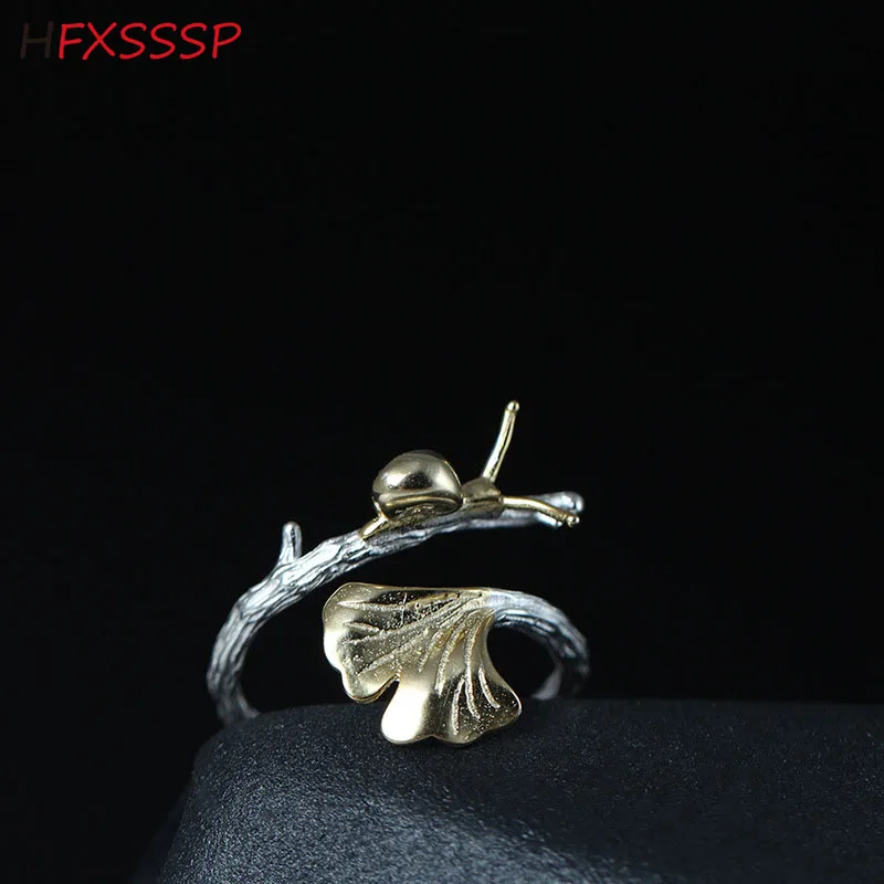 HFXSSSP S925 Серебряное кольцо с маленьким изображением листьев гинкго женское