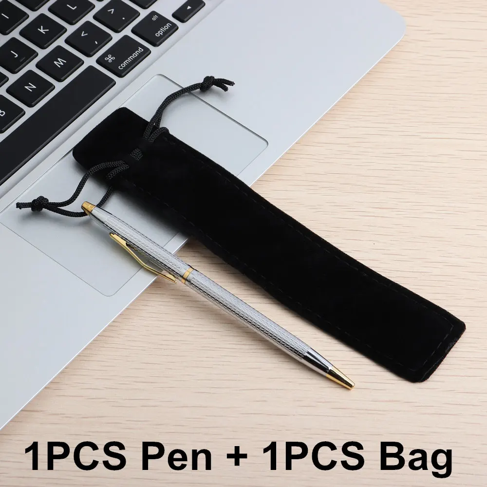 1PC Pen And 1PC Bag 1 шт GENKKY металлическая шариковая ручка вращающаяся металлическая старая масляная ручка для школьных канцелярских принадлежностей цвета Серебро Золото чернила цвета черный синий 0,7 мм - Цвет: 1PC Pen And 1PC Bag