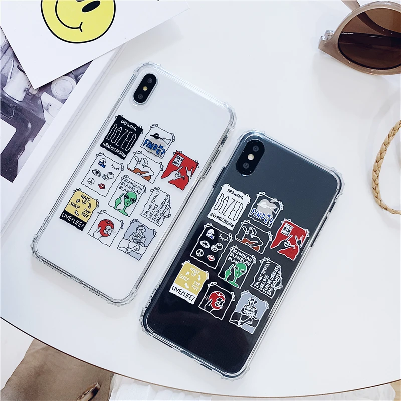 Alien label transparent Apple phone case for iphone 6 6s 7 8 plus X XR XS MAX anti-fall luxury mobile holder |