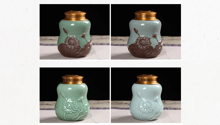Кракле глазурь Longquan Celadon большой пуэр чай банки Чай Канистра чайный набор кунг-фу Tieguanyin печать банка хранения Винтаж Домашний декор
